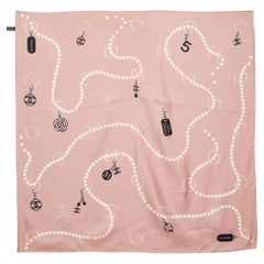 Chanel Pink Bead CC Charms Print Silk Scarf