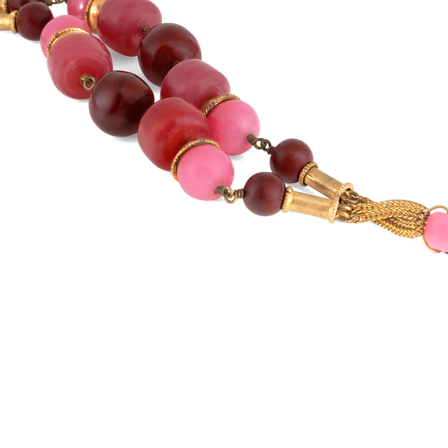 Chanel Pink Beaded Gripoix Double Strand Bracelet In Good Condition In Palm Beach, FL
