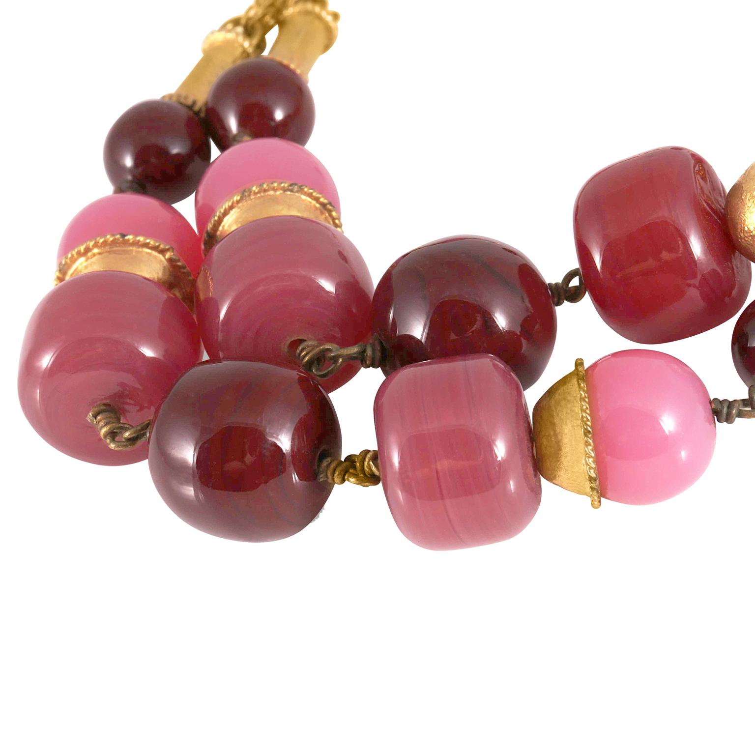 Women's or Men's Chanel Pink Beaded Gripoix Double Strand Bracelet