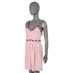 CHANEL pink & black 2007 07P FRINGE TRIM TWEED Dress 36 XS