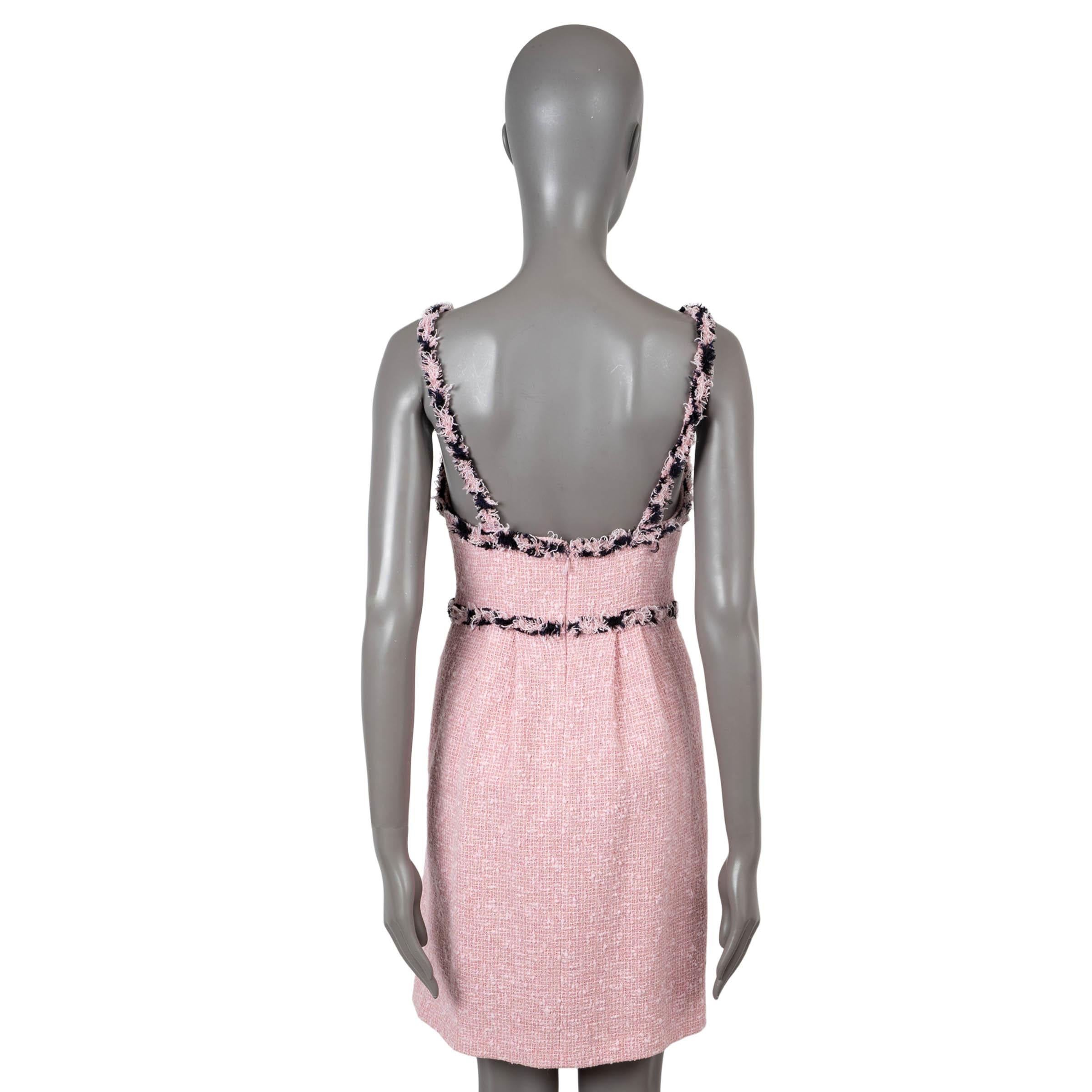 Gray CHANEL pink & black 2007 07P FRINGE TRIM TWEED Dress 36 XS For Sale