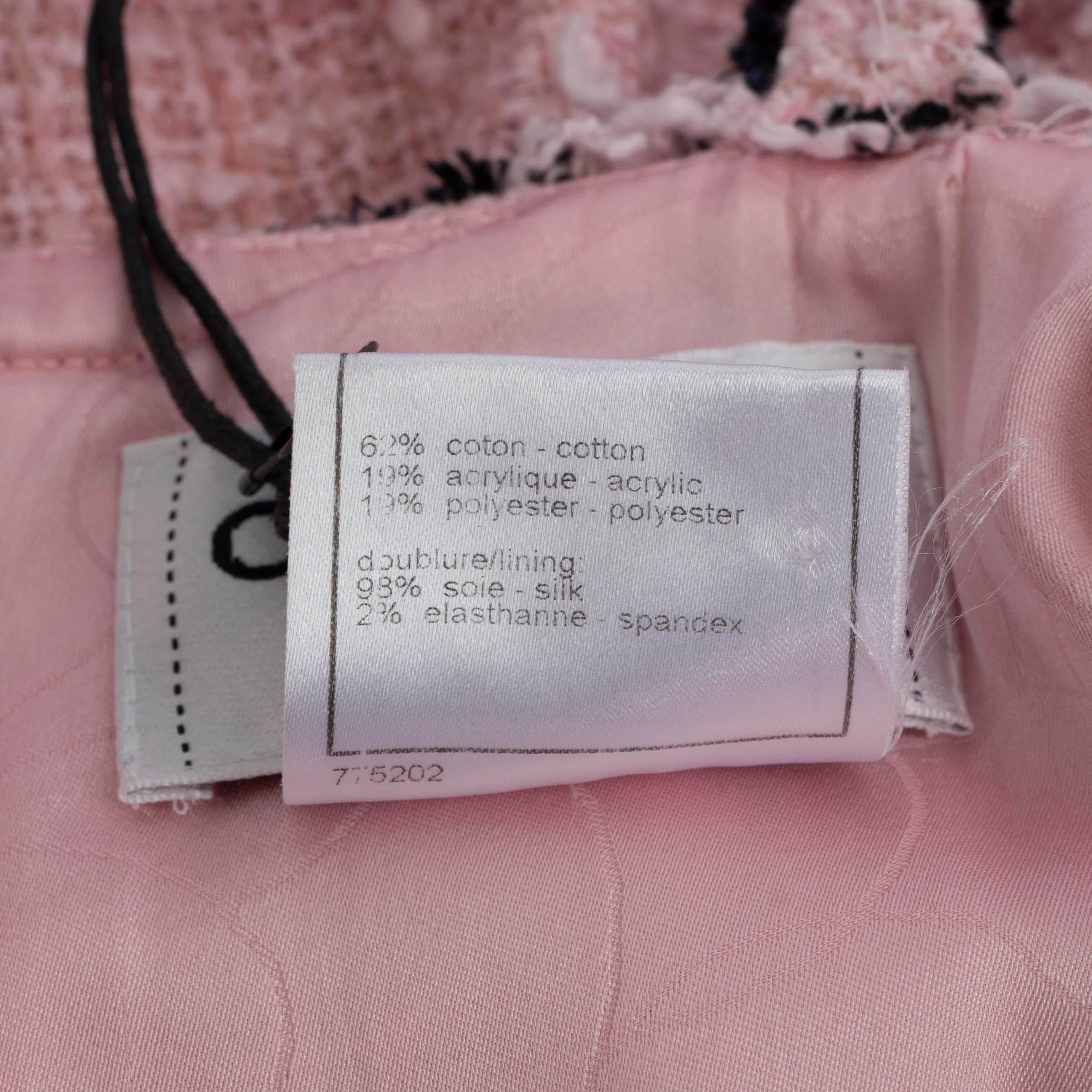 CHANEL pink & black 2007 07P FRINGE TRIM TWEED Dress 36 XS For Sale 3