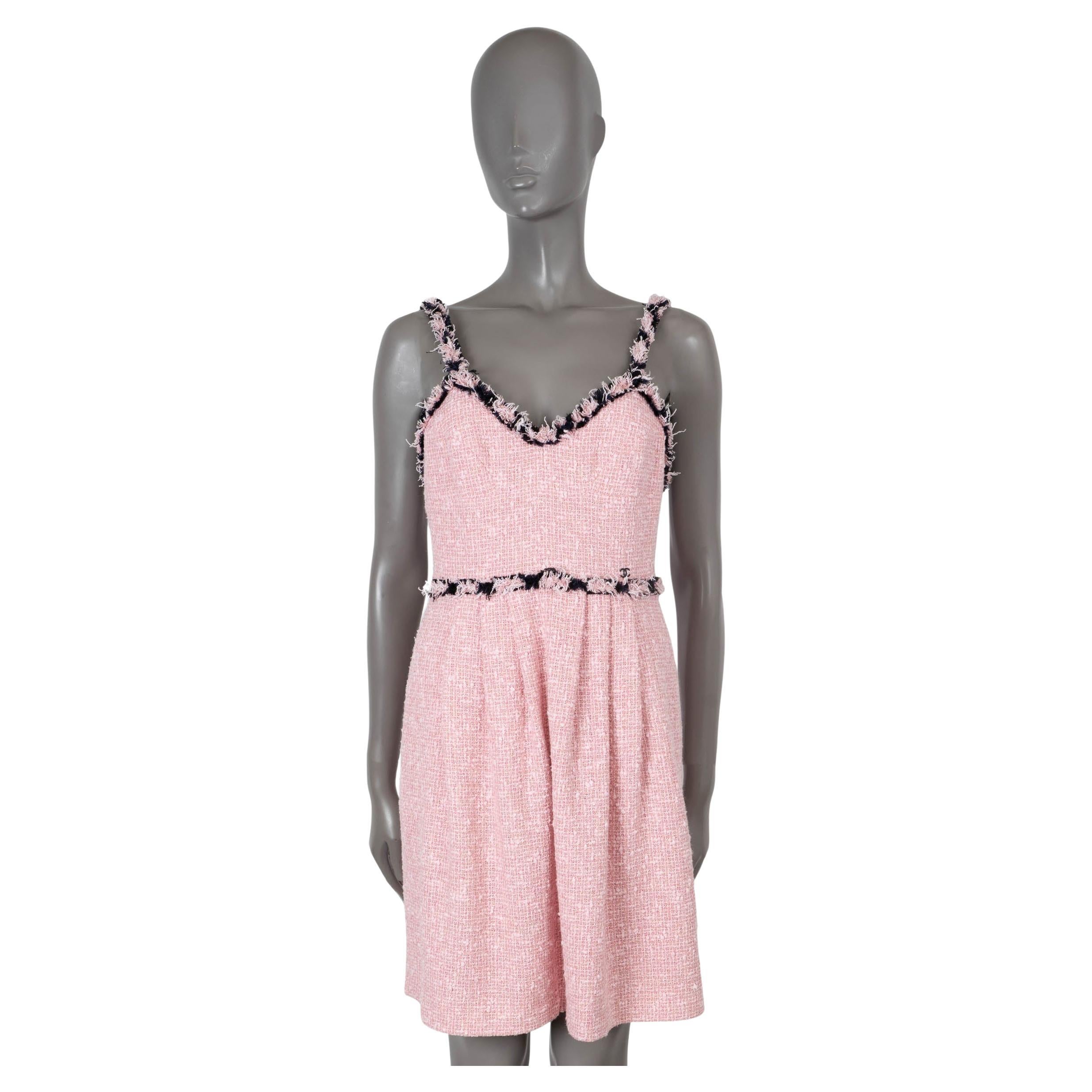 CHANEL pink & black 2007 07P FRINGE TRIM TWEED Dress 36 XS For Sale