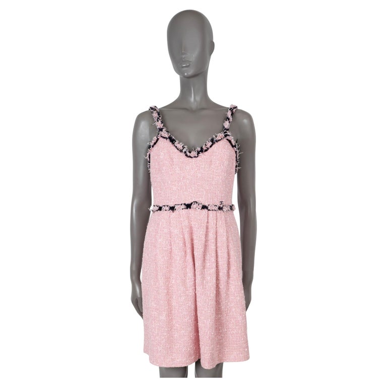 Chanel Pink & Black 2007 07P Fringe Trim Tweed Dress 36 Xs