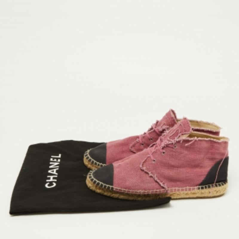 Chanel Rosa/Schwarze Canvas CC High Top Espadrille Flats Größe 42 im Angebot 5