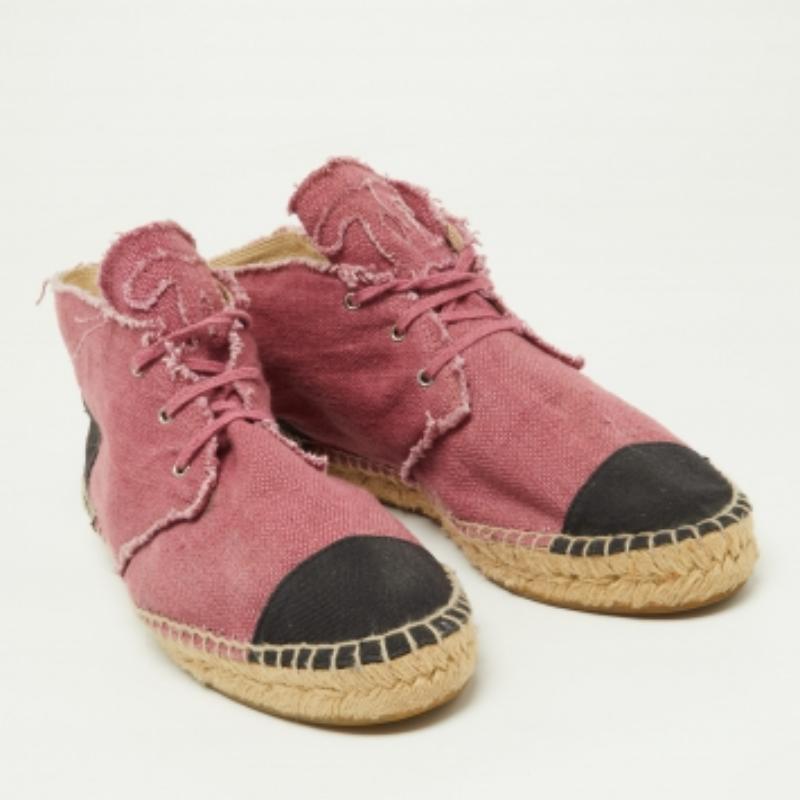 Chanel Rosa/Schwarze Canvas CC High Top Espadrille Flats Größe 42 Damen im Angebot
