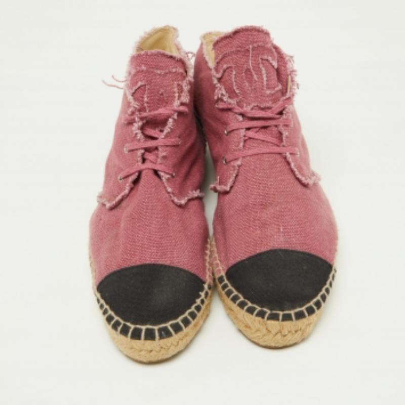 Chanel Rosa/Schwarze Canvas CC High Top Espadrille Flats Größe 42 im Angebot 1