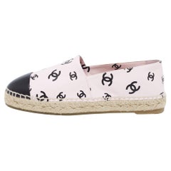 Chanel Pink/Black CC Print Leather Espadrille Flats Size 41