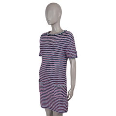 CHANEL pink black cotton 17S RIBBON Knit Dress 38 nS