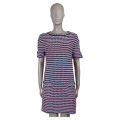 CHANEL pink black cotton 17S RIBBON Knit Dress 38 nS