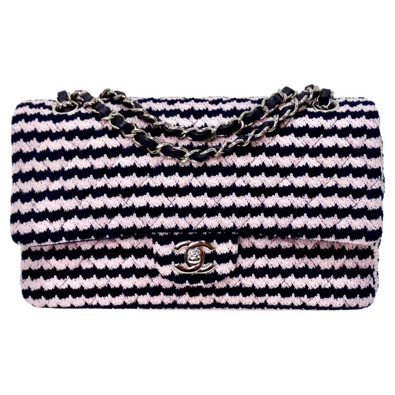 Chanel Pink/Black Knit Pattern Double Flap Handbag at 1stDibs