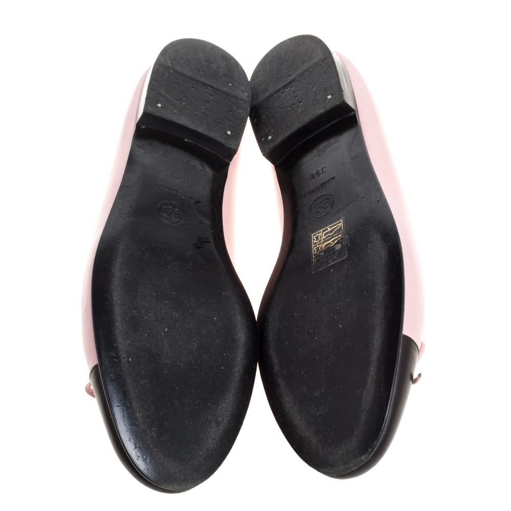 Chanel Pink/Black Leather Bow CC Cap Toe Ballet Flats Size 39.5 at ...
