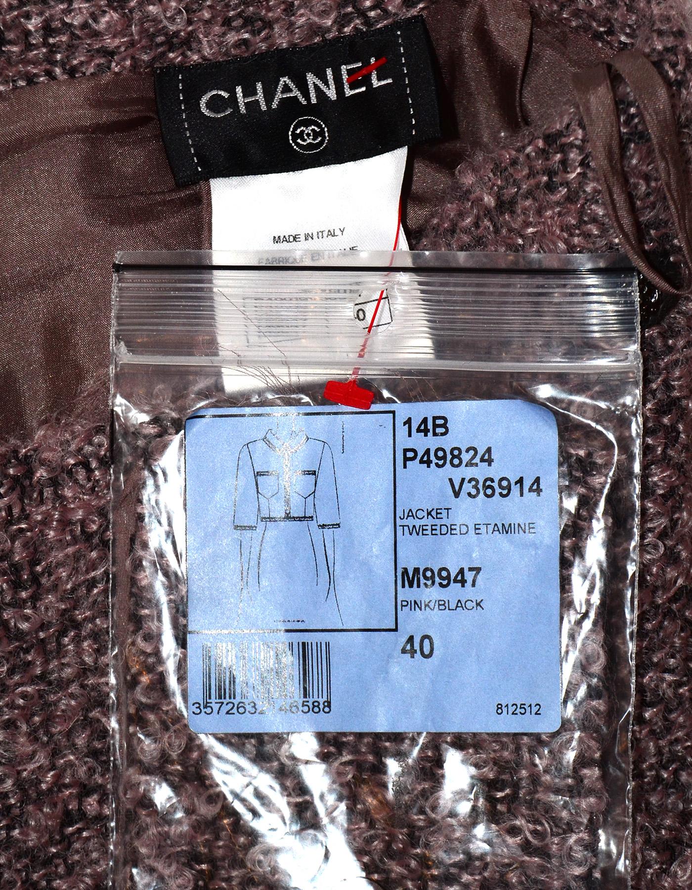 Chanel Pink/Black Mohair Skirt/Cropped Jacket 2 Piece Suit Set Sz 40 1