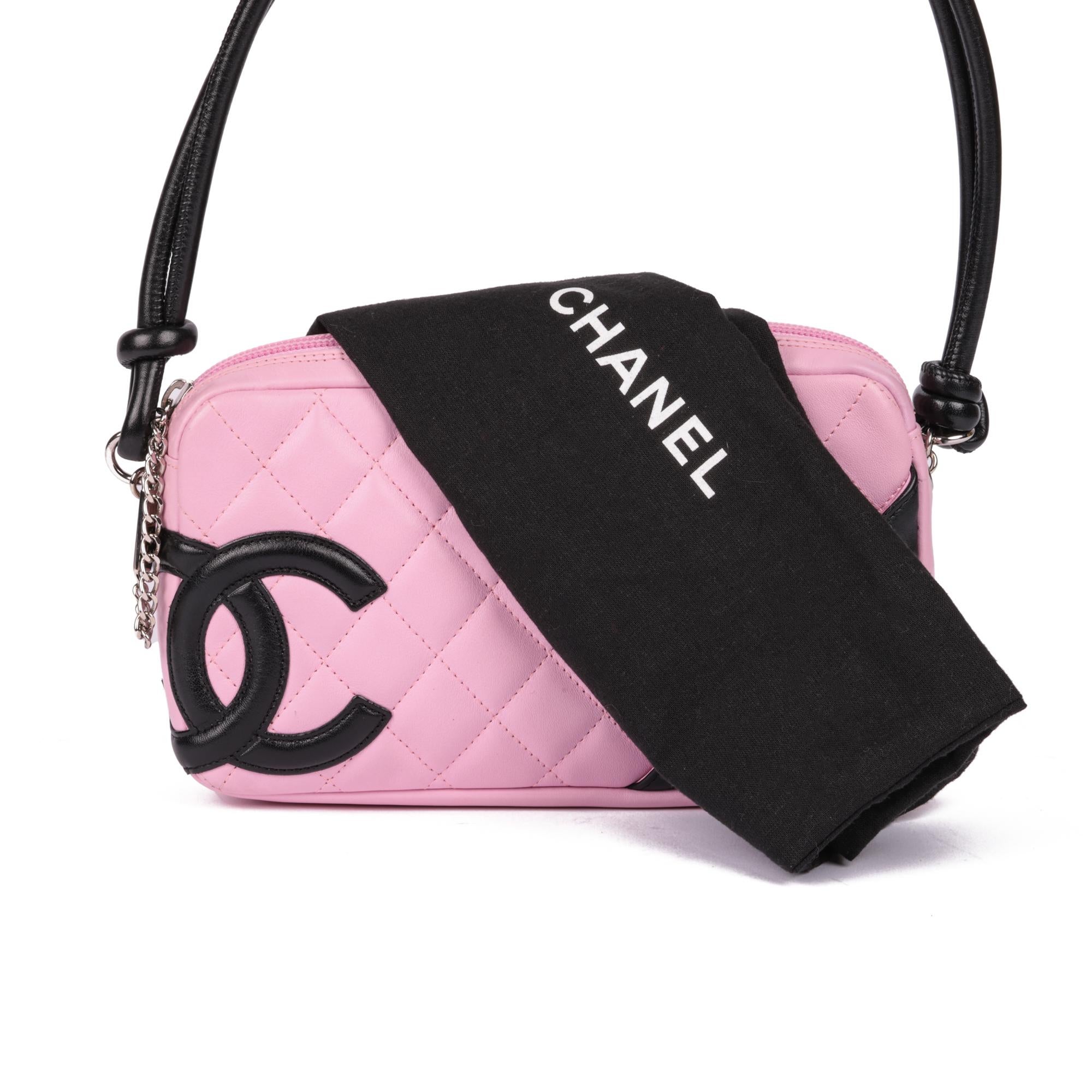 Chanel Pink & Black Quilted Lambskin Cambon Shoulder Pochette 7