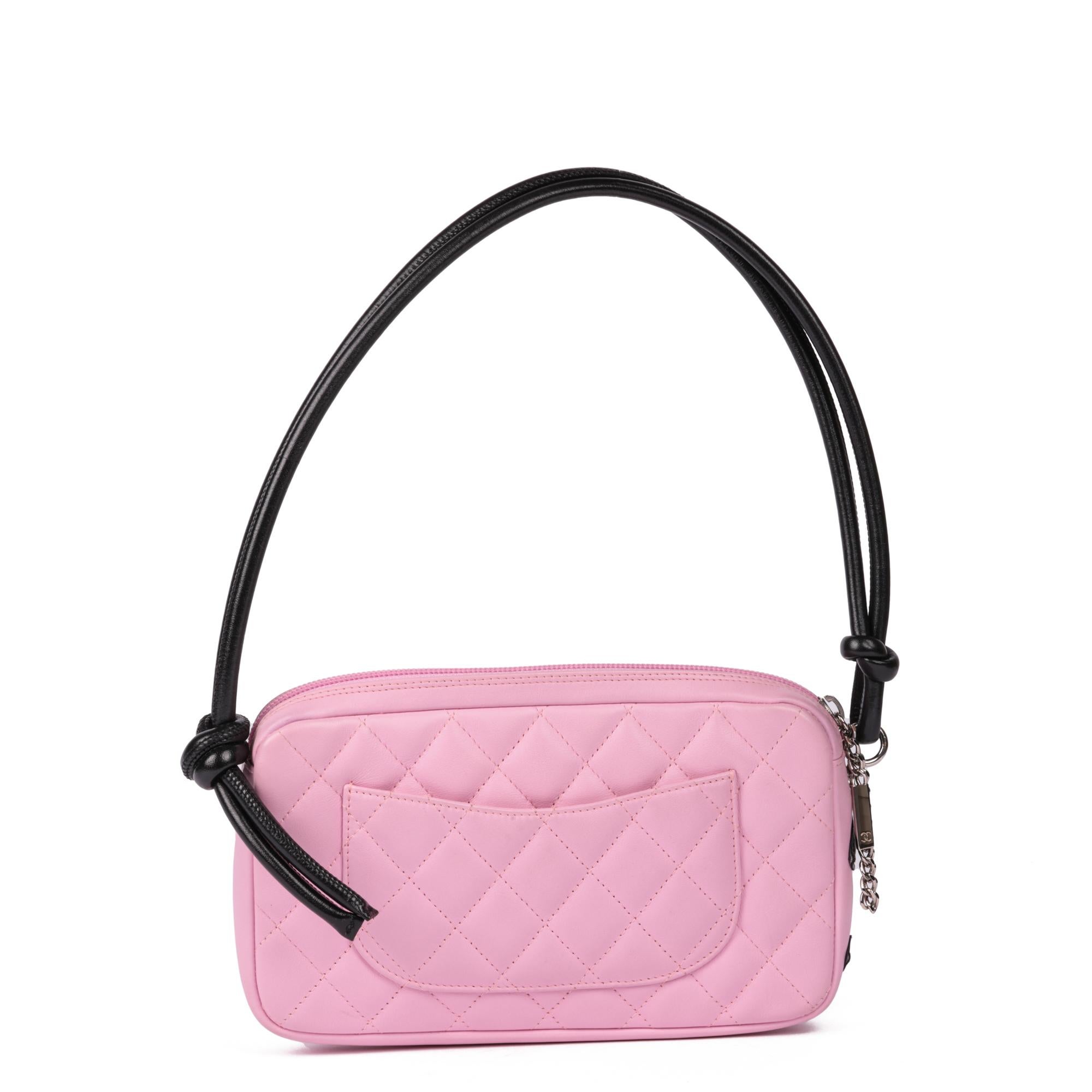 Chanel Pink and Black Quilted Lambskin Cambon Shoulder Pochette at 1stDibs