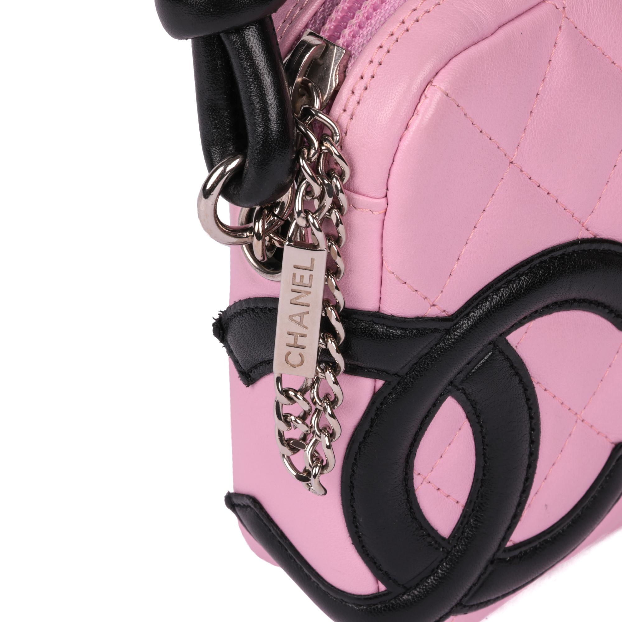 Chanel Pink & Black Quilted Lambskin Cambon Shoulder Pochette 3
