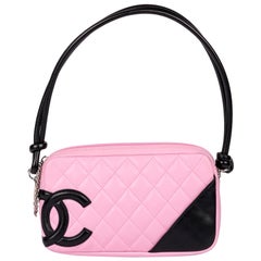 Chanel Pink & Black Quilted Lambskin Cambon Shoulder Pochette