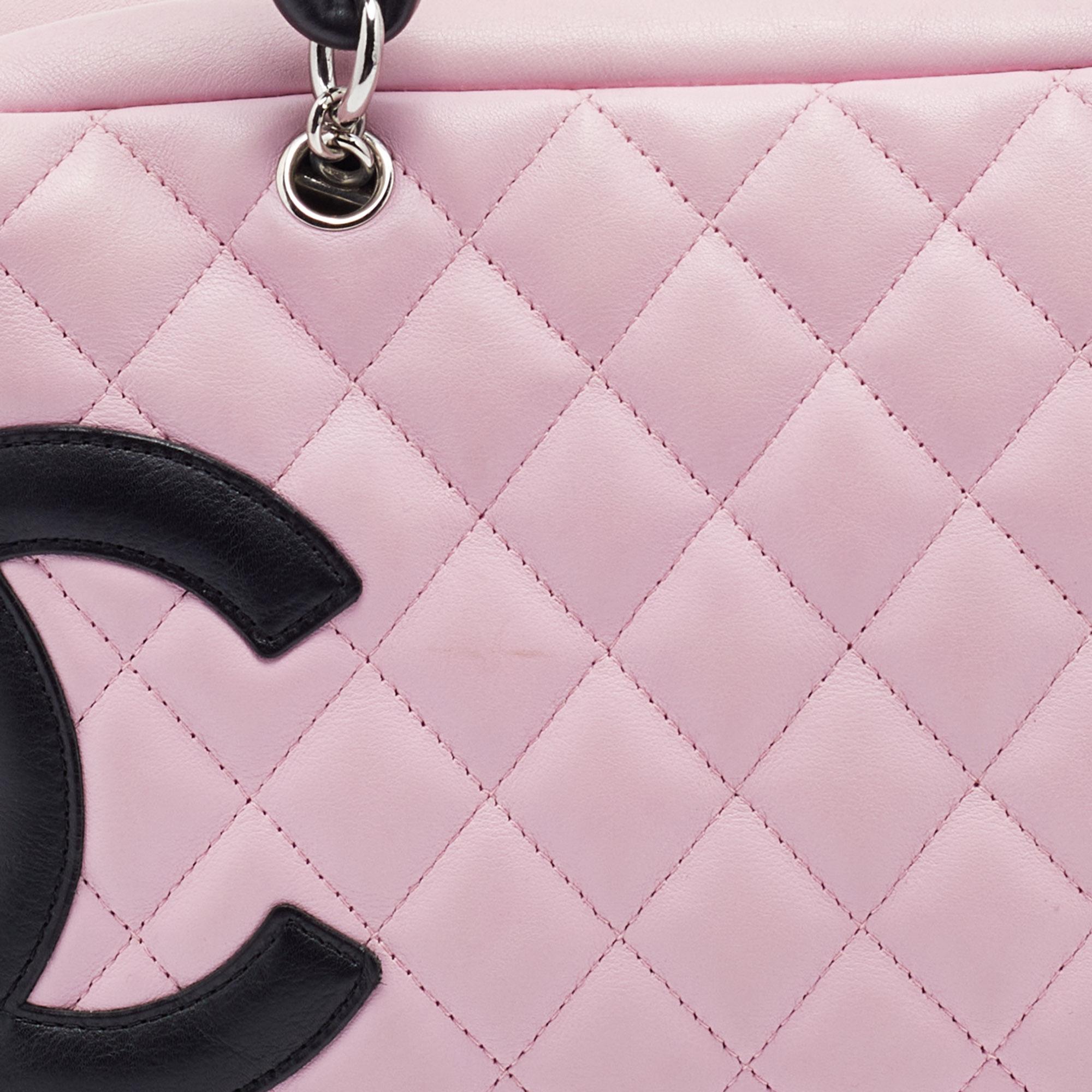 Chanel Pink/Black Quilted Leather CC Ligne Cambon Bag 7
