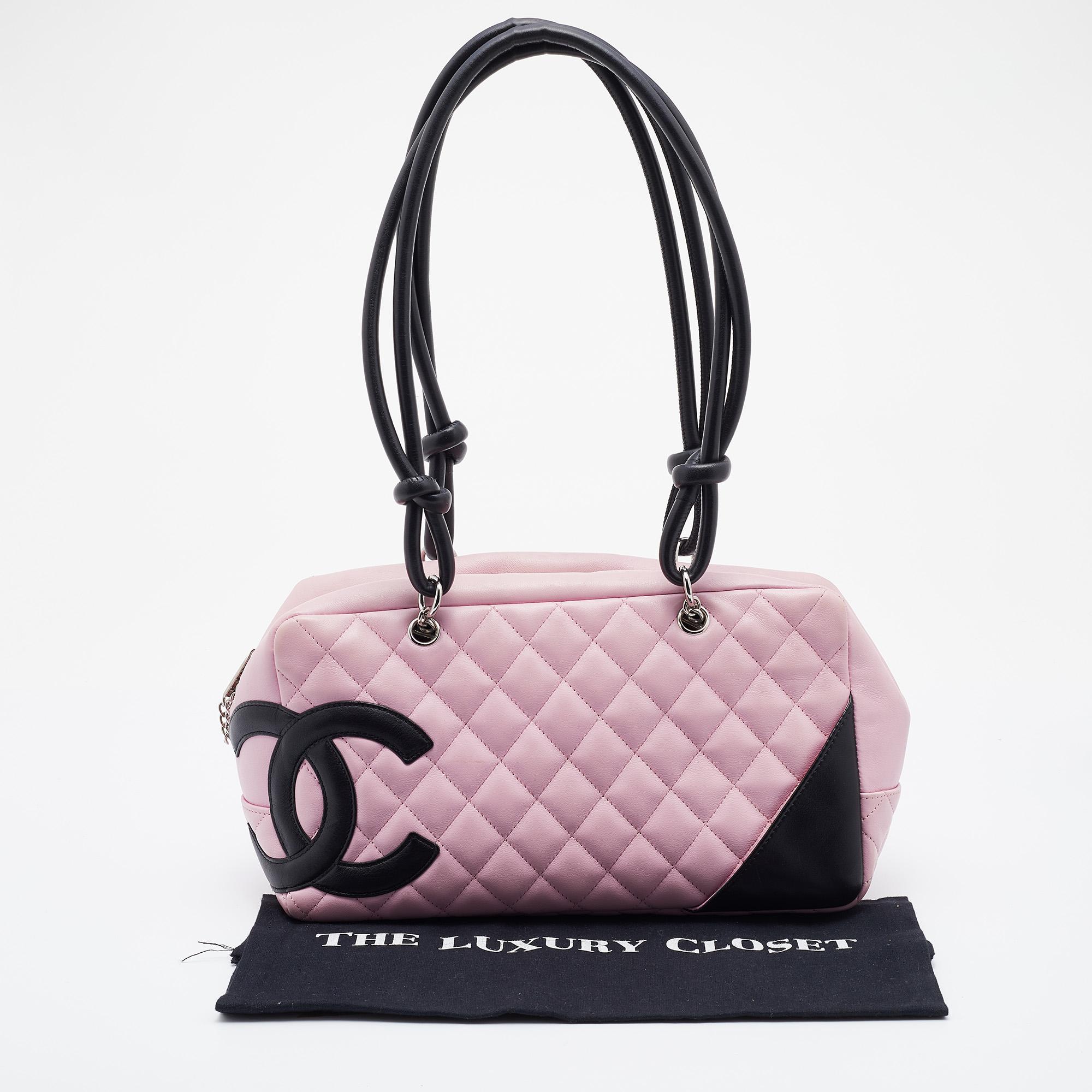 Chanel Pink/Black Quilted Leather CC Ligne Cambon Bag 8