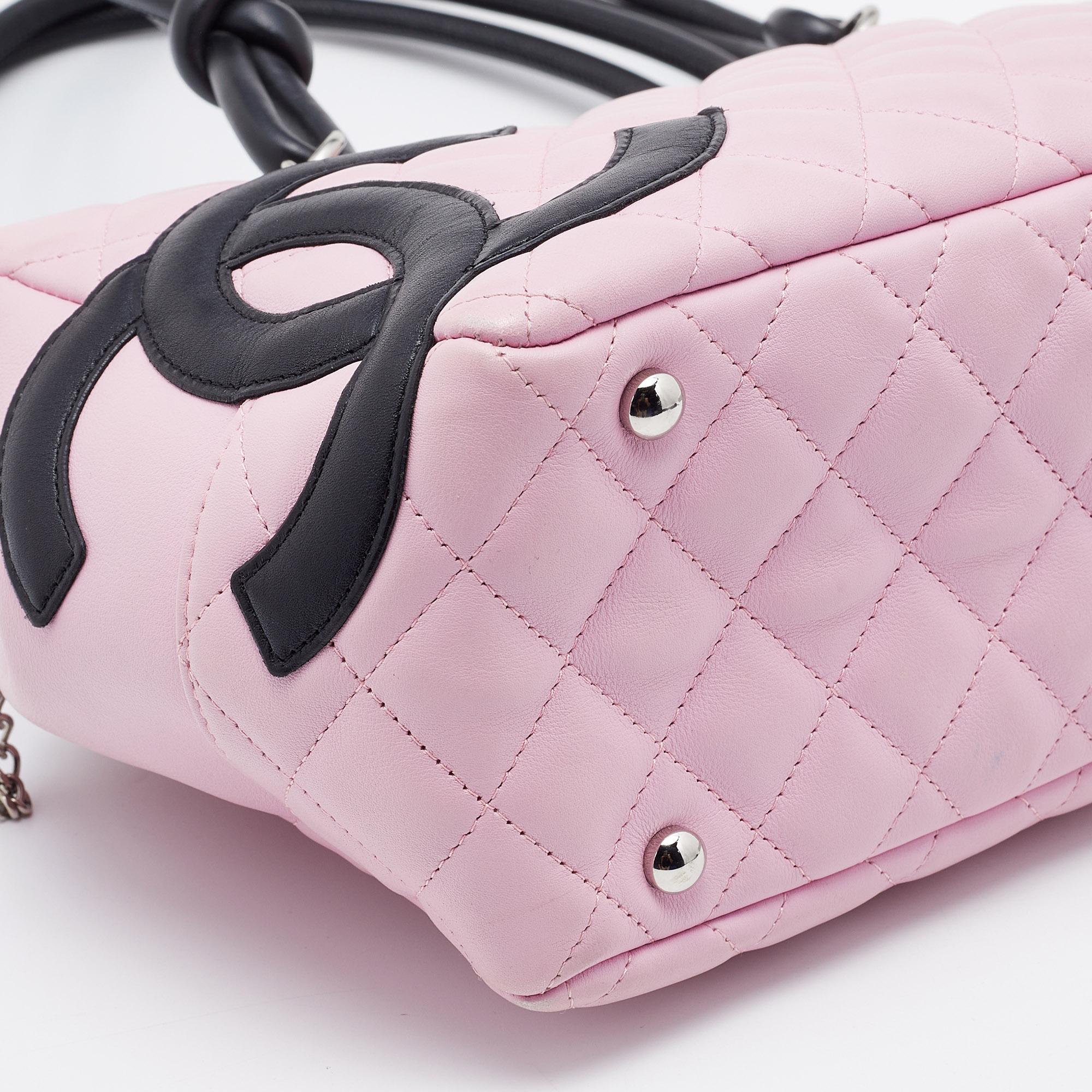 Chanel Pink/Black Quilted Leather CC Ligne Cambon Bag 3