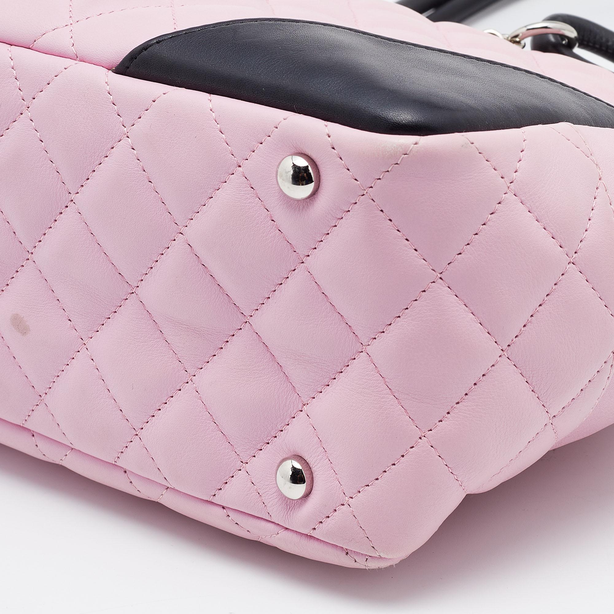 Chanel Pink/Black Quilted Leather CC Ligne Cambon Bag 4