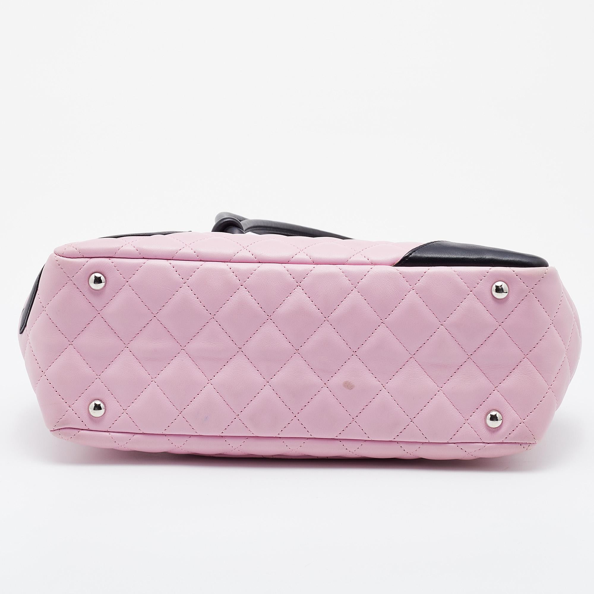 Chanel Pink/Black Quilted Leather CC Ligne Cambon Bag 5