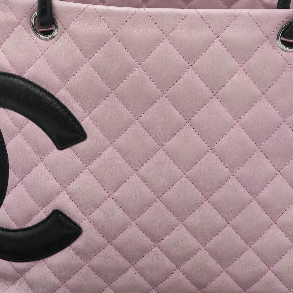 Chanel Pink/Black Quilted Leather Large Ligne Cambon Tote Bag In Good Condition In Dubai, Al Qouz 2