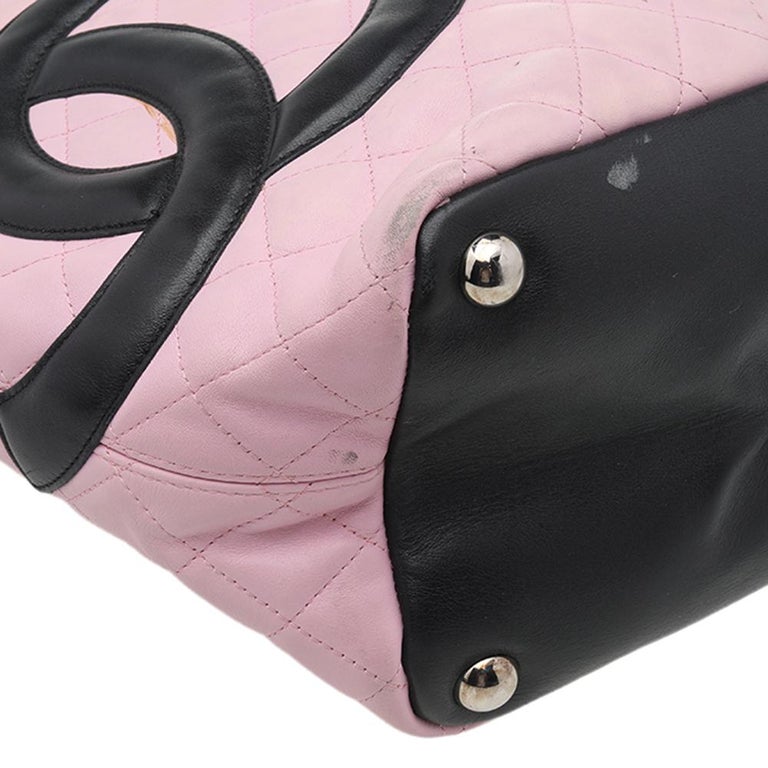 Chanel Pink/Black Quilted Leather Large Ligne Cambon Tote Bag at
