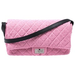 Chanel Pink/Black Quilted Tweed and Leather 2.55 Reissue Flap Bag