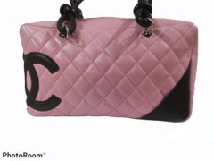 Chanel pink black quilter leather Cambon bowler tote bag / shoulder bag