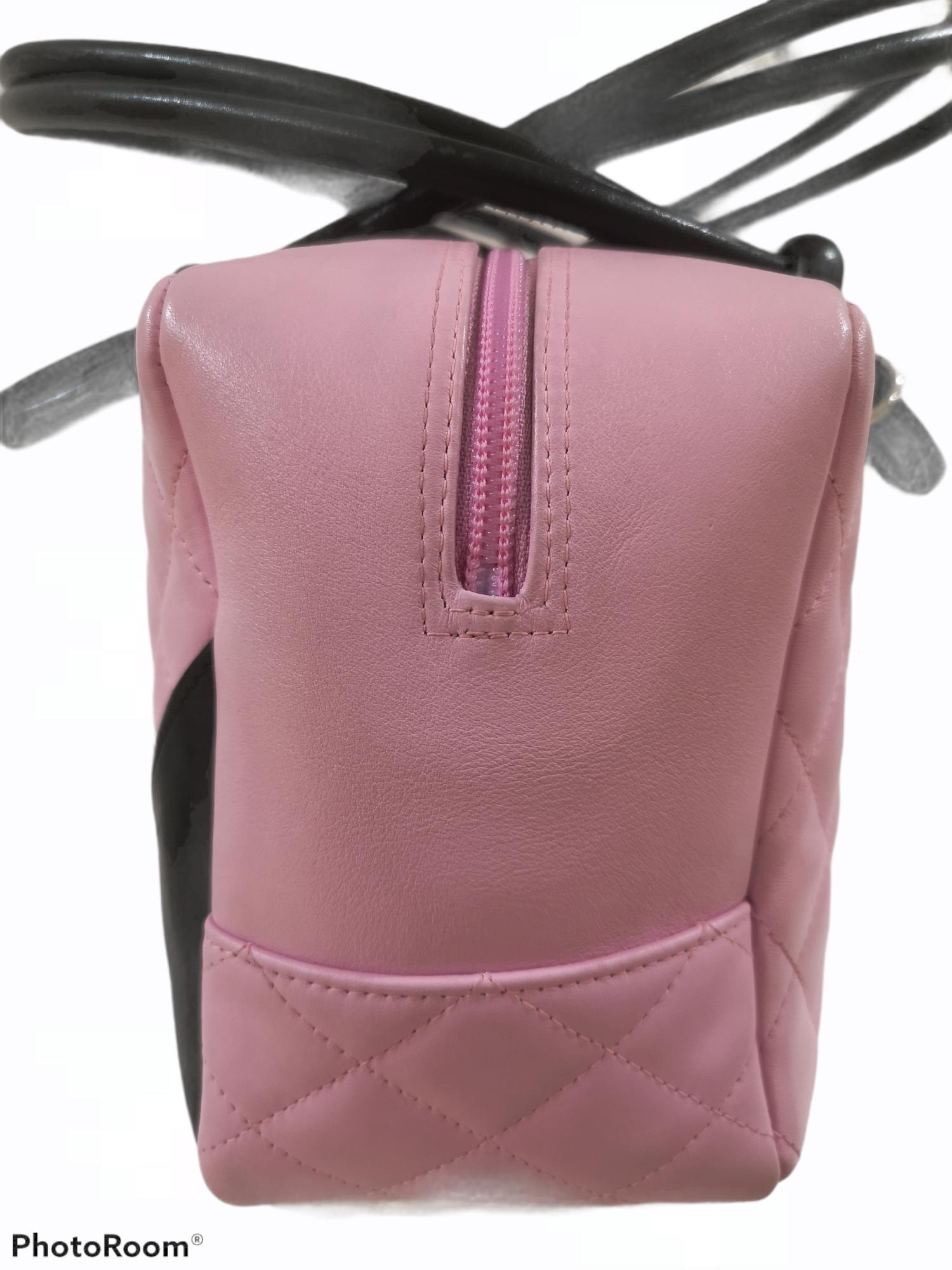 Brown Chanel pink black quilter leather Cambon bowler tote bag / shoulder bag