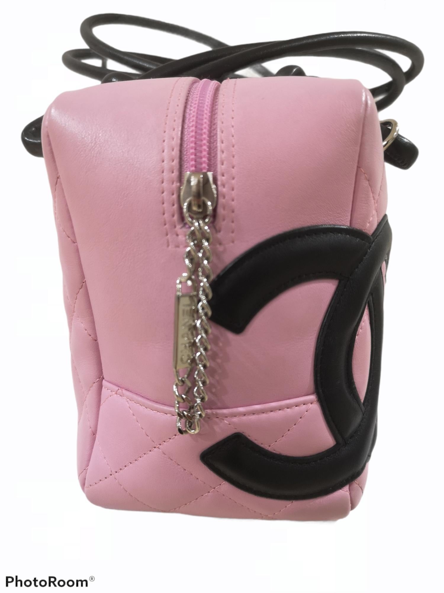Women's Chanel pink black quilter leather Cambon bowler tote bag / shoulder bag
