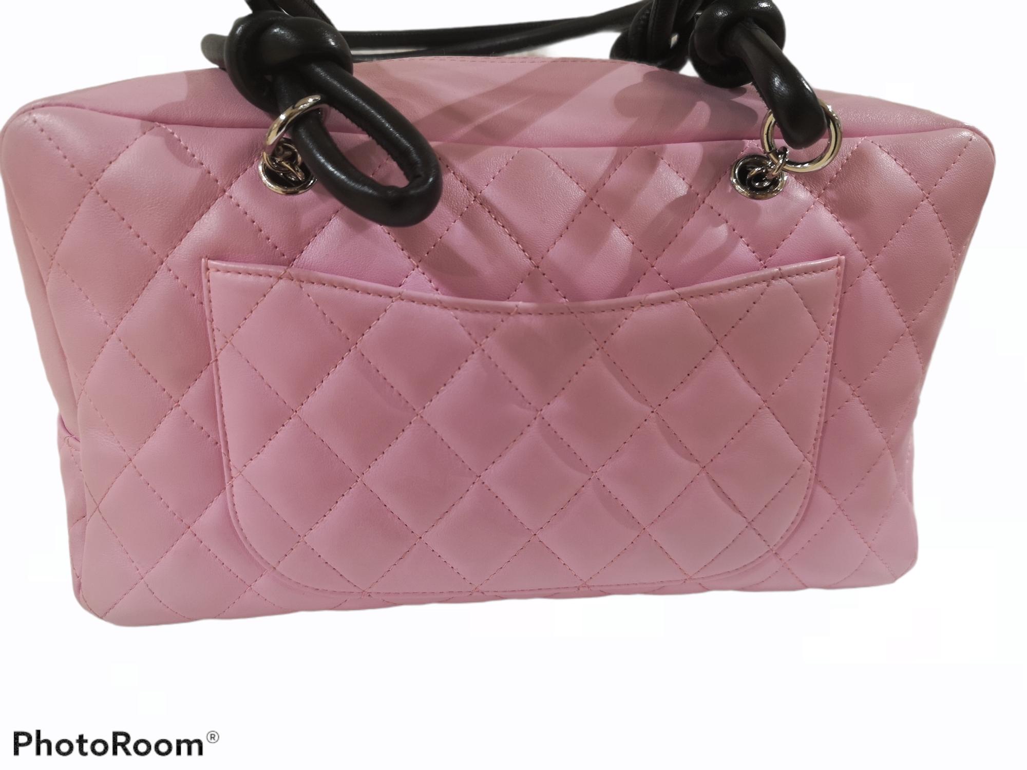Chanel pink black quilter leather Cambon bowler tote bag / shoulder bag 1