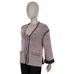 CHANEL pink black silk 17S RIBBON KNIT Cardigan Sweater 36 XS