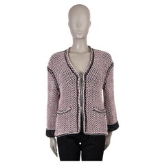 CHANEL pink black silk 17S RIBBON KNIT Cardigan Sweater 36 XS