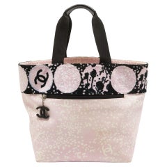 Used Chanel Pink/ Black Terry Cloth Canvas Tote
