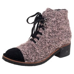 Chanel Pink/Black Tweed, Cap Toe Ankle Boots Size 39.5