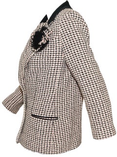 Chanel Pink, Black & White Cotton Tweed W/ Camellia Corsage Jacket 42