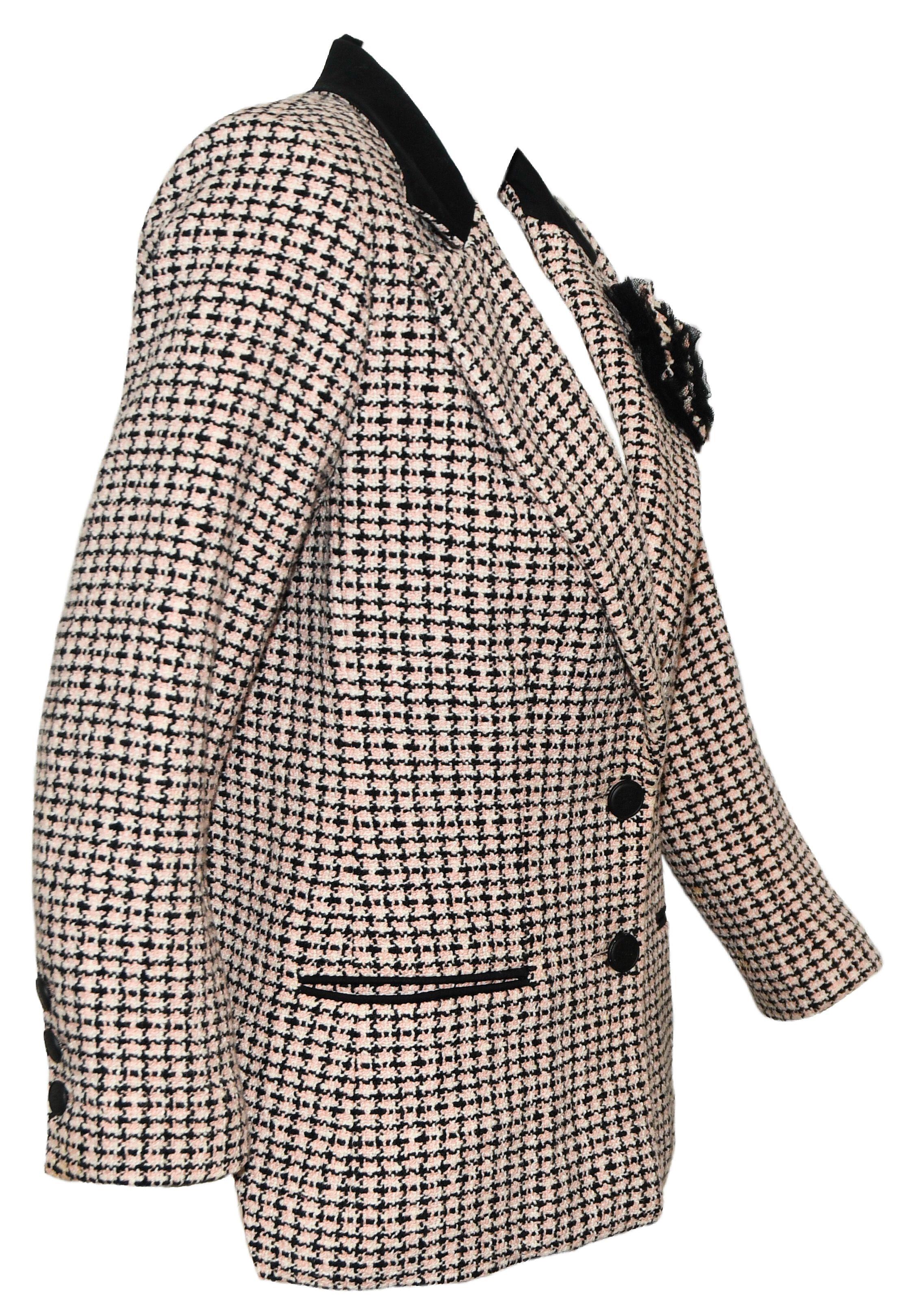 pink and black tweed jacket