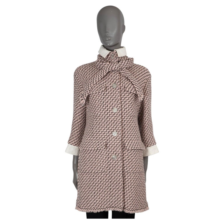 CHANEL rosa negro lana 2016 16A ROMA PIEL TRIM TWEED Abrigo