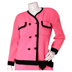 Chanel Pink & Black Wool Skirt Suit Set Runway SS 1991