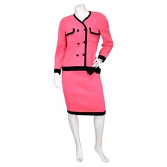 Chanel Pink & Black Wool Skirt Suit Set Runway SS 1991