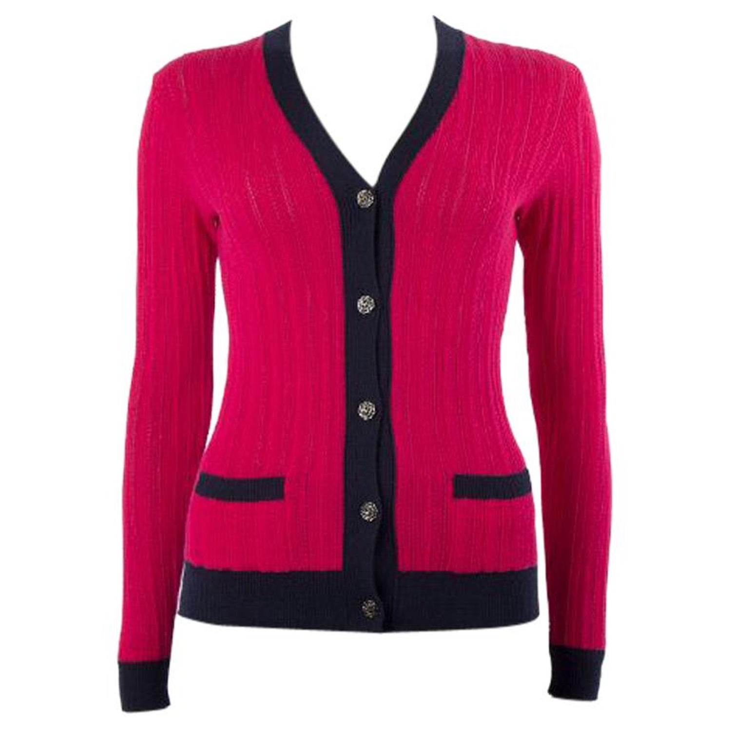 CHANEL pink and blue cashmere blend Cardigan Sweater XS For Sale at 1stDibs  | chanel pink cardigan