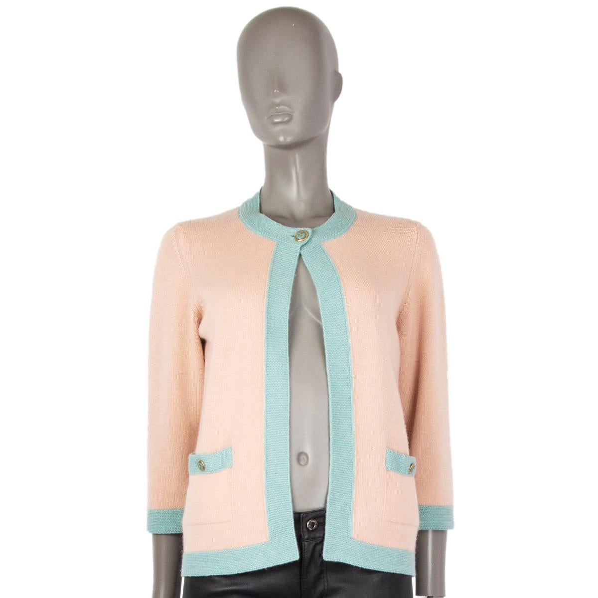 CHANEL rosa & blauem Kaschmir Open Cardigan Pullover 40 M Damen