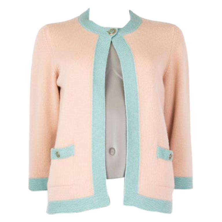 CHANEL pink blue cashmere Open Cardigan Sweater 40 M