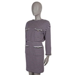CHANEL pink blue cotton 21S STRIPED KNIT Dress 36 XS