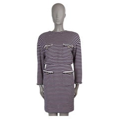 CHANEL pink blue cotton 21S STRIPED KNIT Dress 36 XS