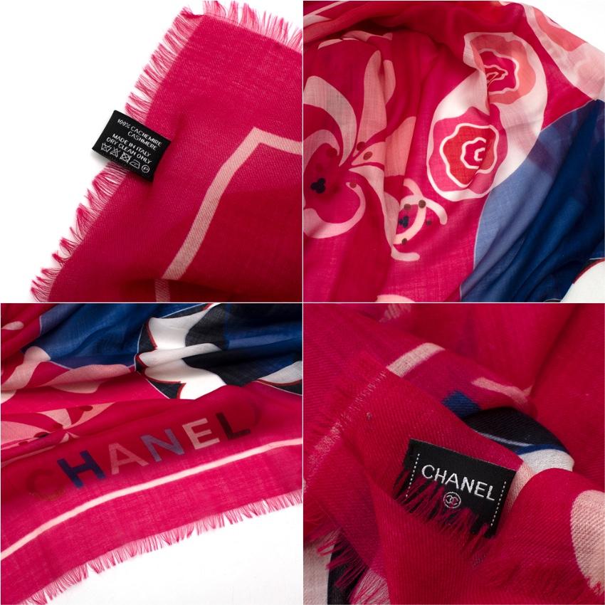 Chanel Pink & Blue Cruise Floral Print Cashmere Shawl 4