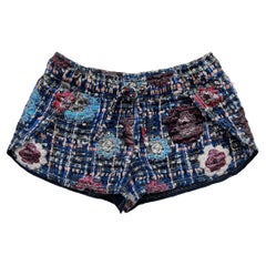 Chanel Pink & Blue Ribbon And Metallic Boucle Shorts With Camellia Flowers 2008