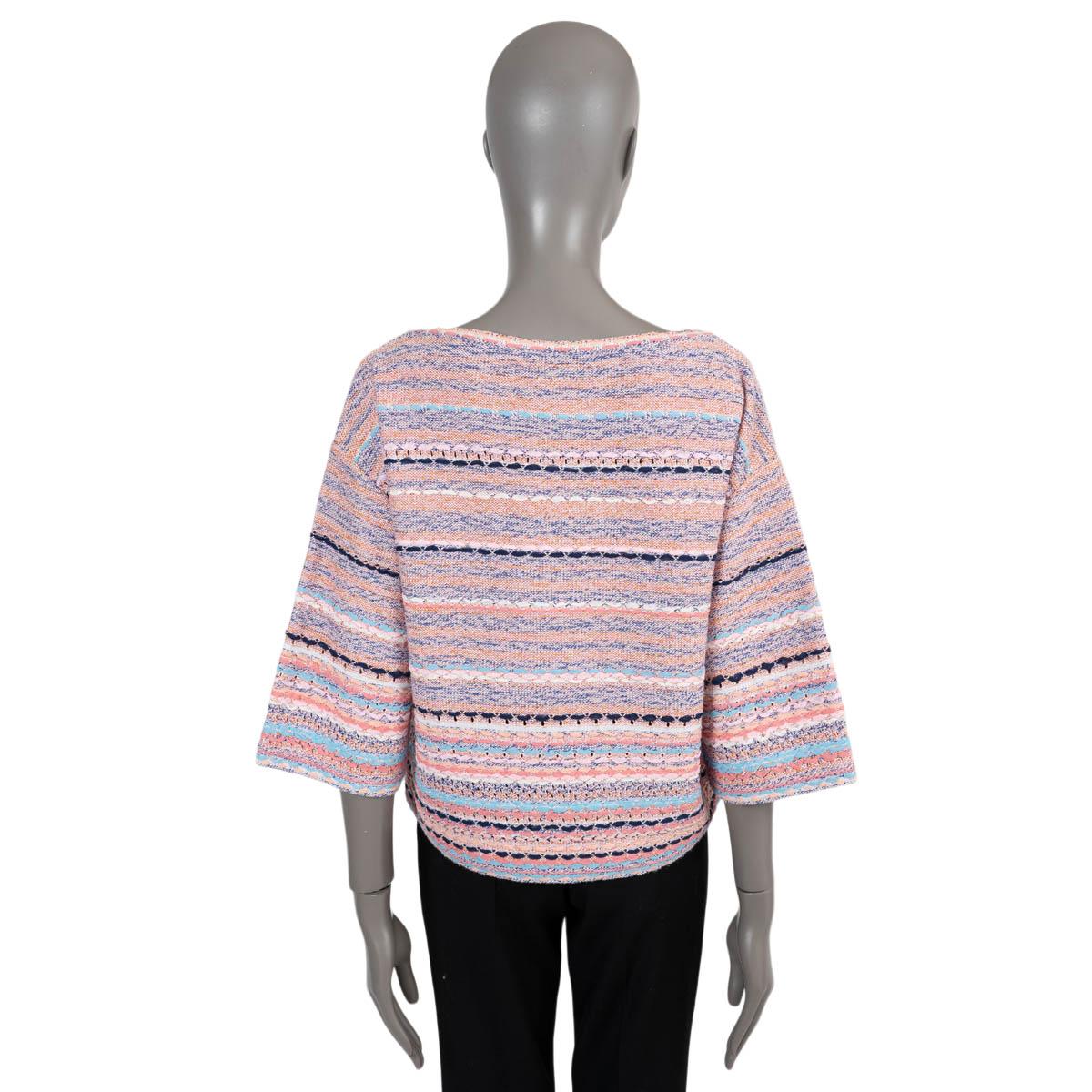 Women's CHANEL pink & blue silk blend 2018 18P STRIPED BOAT NECK Sweater 40 M For Sale